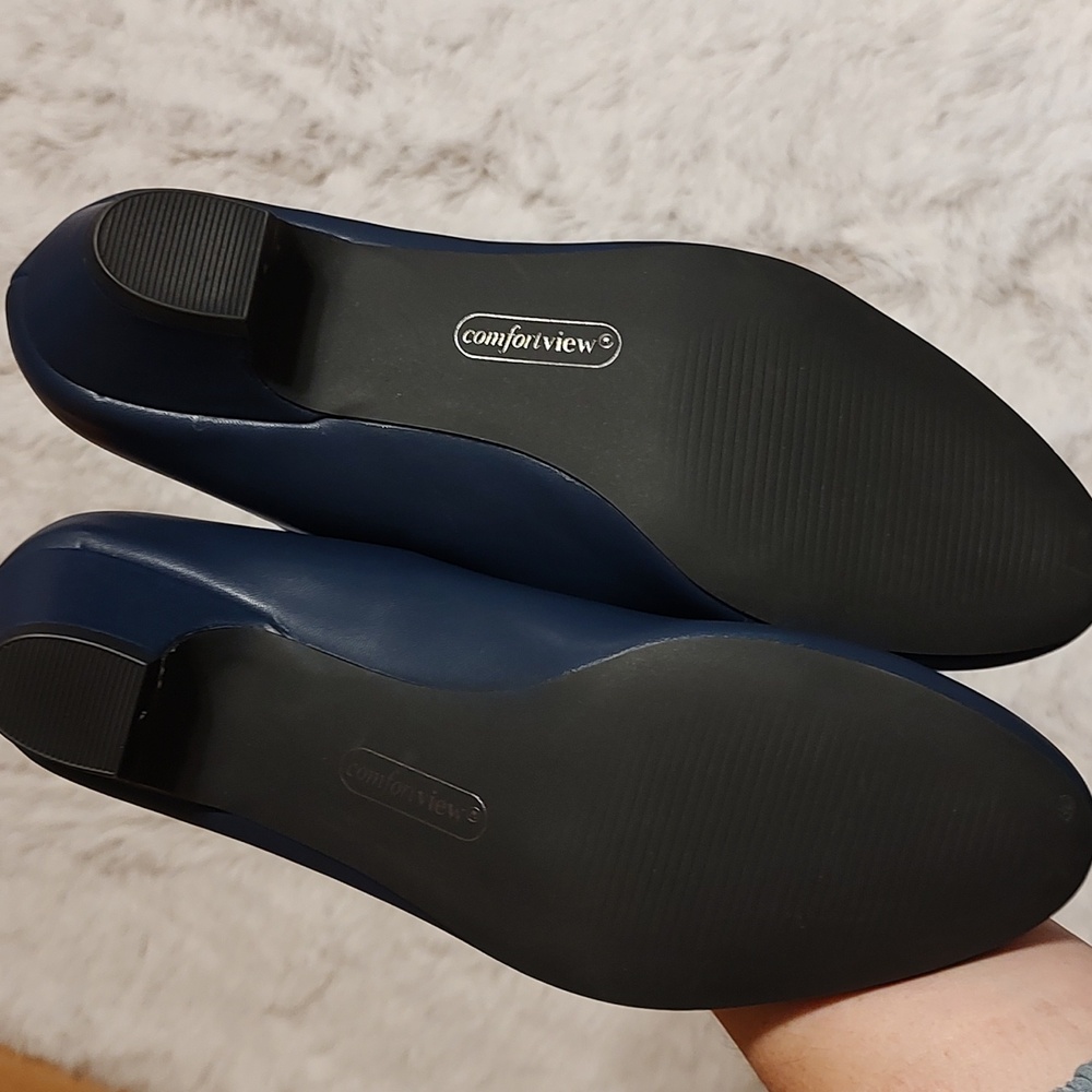 *Like New* Comfortview Vida Low-Heeled Pumps Navy Blue Faux Leather Office 9.5W - Picture 6 of 8